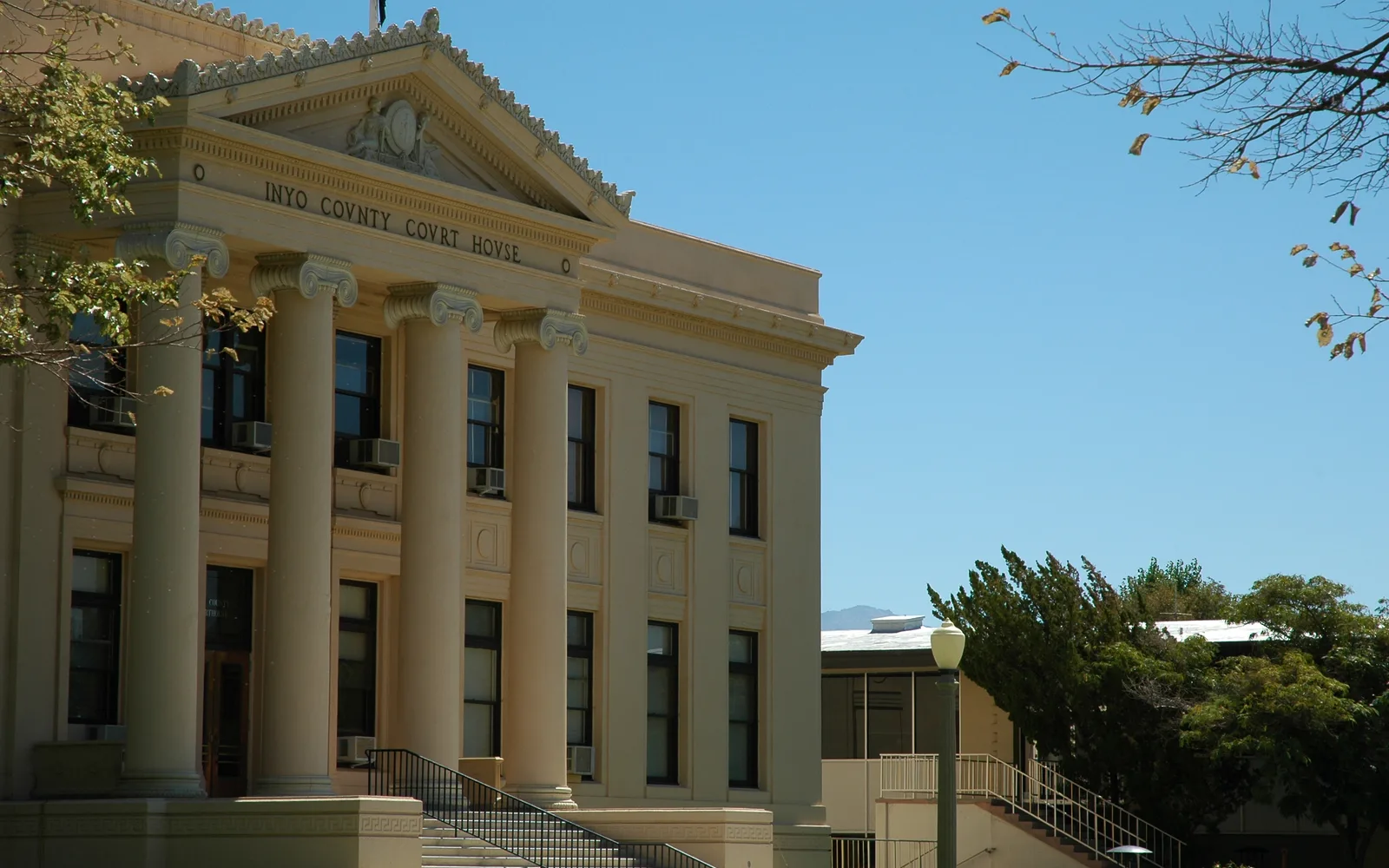Historic brick courthouse building from 1921 in Independence, California, listed on the National Register of Historic Places